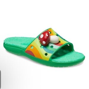 CROCS Classic Kids Zen Rainbow Garden Mushroom Terry Cloth Slides